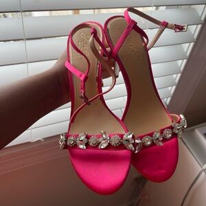 Badgley mishka  Pink Satin Women's Sandals with rhinestones and jewels